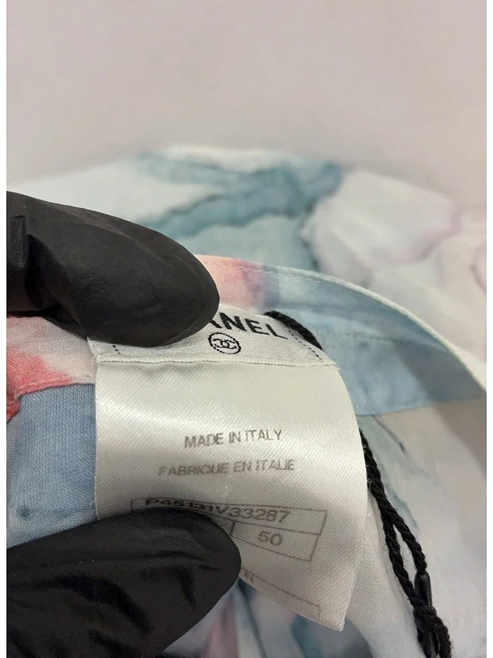 CHANEL Pastel Floral Ruffle-Trim Blouse in Blue and Pink